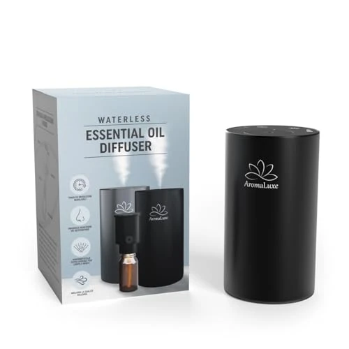 AromaLuxe – Aroma Diffuser für Ätherische Öle, Wasserlos, Wiederaufladbarer Akku, Einstellbare Intensität & Timer, Robustes Aluminium, Schwarz