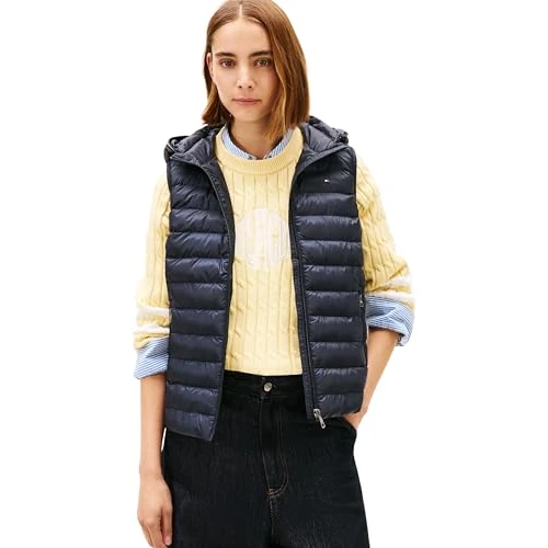 Limited-time offer: Tommy Hilfiger Women’s Padded Global Stripe Gilet with Hood, Blue (Desert Sky), L from 160.00 GBP to 121.49 GBP (save 24%)