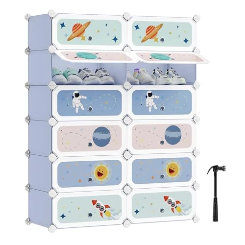Offerta a tempo: SONGMICS Scarpiera a 12 Scomparti per Bambini, Organizzatore Modulare ad Incastro in Plastica per Bambini, Guardaroba con Ante, 31 x 81 x 106 cm, Blu Pallido LPC907Q01 - 20% da 39.99 € a 31.99 €