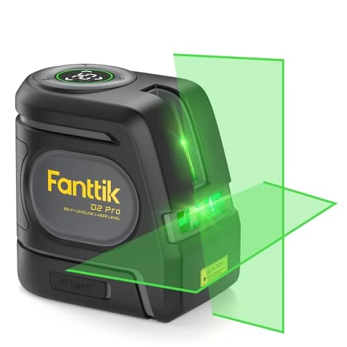 Niveau laser Fanttik D2 PRO, niveau laser autonivelant avec écran LED, ligne verte en croix extérieure de 61 m, faisceau vertical à 130°, batterie rechargeable de 2 600 mAh, base magnétique à 360°