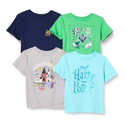 Amazon Essentials Harry Potter T-Shirt a Maniche Corte Bambini e Ragazzi, Pacco da 4, Hogwarts Di Harry Potter, 3 anni