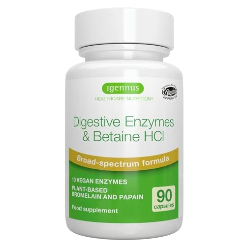 Begrenztes Angebot: Schnell wirkender Verdauungsenzyme Komplex mit Betain HCl & Bromelain, 10 vegane Enzyme mit Papain & Lipase, umfassende Verdauungshilfe, hypoallergen, 90 Kapseln, von Igennus von 28.98 EUR auf 26.95 EUR (Rabatt 7%)