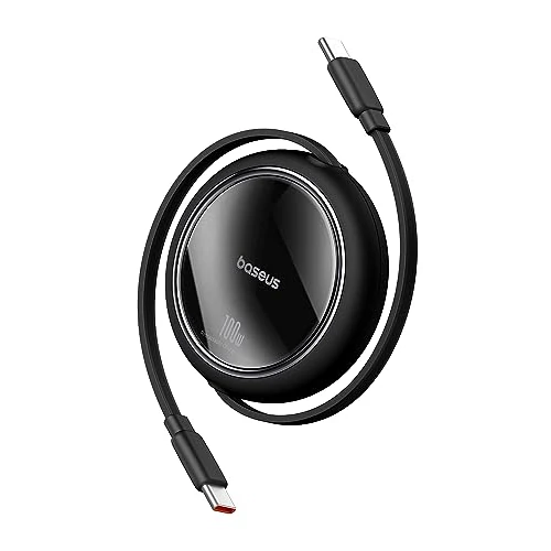 Baseus USB-C-kabel, 100 W, PD 5A QC 4.0, mini, intrekbaar, snellaadkabel, USB C naar USB C, 4-traps lengte instelbaar, voor iPhone 15, Samsung, iPad, makkelijk op te bergen, draagbaar