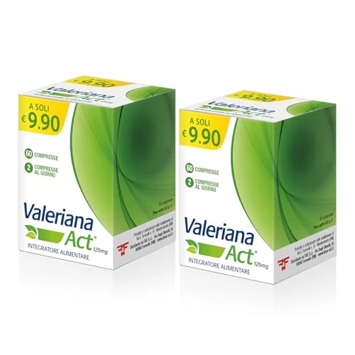 Offerta a tempo: Valeriana Act 125mg, Integratore Alimentare a Base di Estratto Secco di Valeriana - 2 Confezioni da 60 Compresse (Totale 120 Compresse) - 24% da 13.86 € a 10.48 €