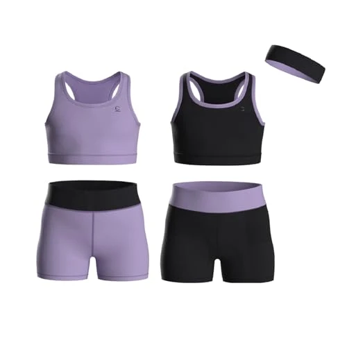 Offerta a tempo: Essenclo Girls Sleeveless Crop Tops & Bike Shorts 5-Piece Set, Set-1, 11-12 | Girls Activewear Outfit for Cheer Gymnastics Volleyball, Sleeveless, E2108 - 0.00% da 23.99 € a 23.99 €