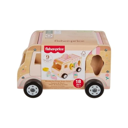 Offerta a tempo: Fisher-Price - Furgoncino dei Gelati Cercaforme in Legno, playset con furgoncino e 7 pezzi in legno certificati FSC, per lo sviluppo delle capacità motorie, giocattolo per bambini, 18+ mesi, HXT86 - 8% da 15.52 € a 14.21 €