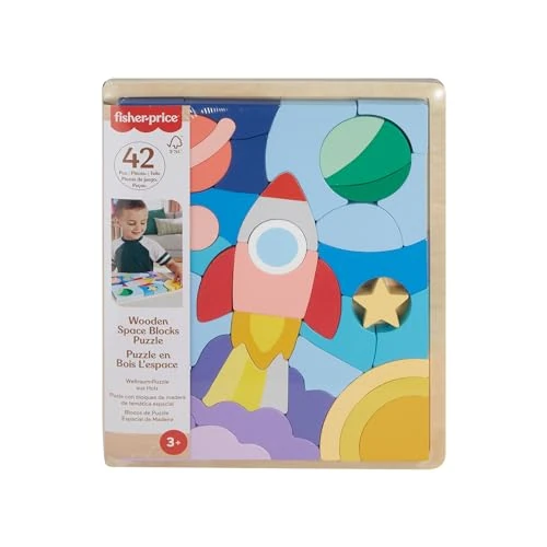 Offerta a tempo: Fisher-Price - Puzzle dello Spazio in Legno, Set da 42 Blocchi impilabili in Legno per Il riconoscimento delle Forme e Lo Sviluppo dell'immaginazione, Giocattolo per Bambini, 3+ Anni, HXY42 - 51% da 22.99 € a 11.38 €