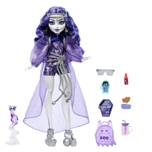 Offerta a tempo: Monster High - Spectra Vondergeist, bambola alla moda con personaggio Rhuen il Furetto e tanti accessori inclusi come zaino, tablet e spuntini, giocattolo per bambini, 4+ anni, HXH77 - 41% da 34.99 € a 20.52 €