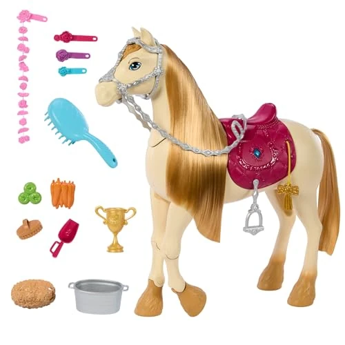 Tijdelijke aanbieding: Barbie Speelgoedpaard met geluiden, muziek en accessoires, geïnspireerd op Barbie Mysteries: De Grote Paardenjacht, paard beweegt, danst en knippert met de ogen, HXJ42 van 49.99 € naar 36.35 € (27% korting)