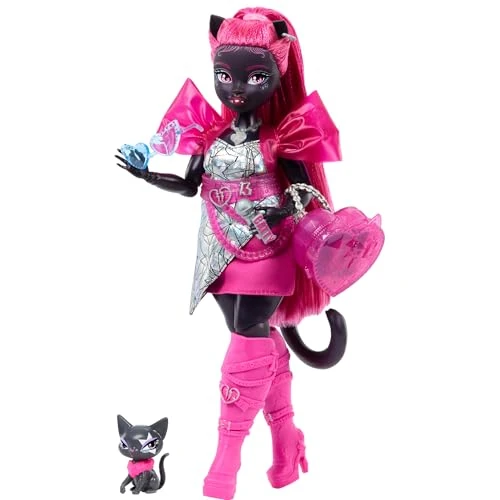 Oferta limitada: Monster High Catty Noir Muñeca con Gato Mascota Amulette y Accesorios como Mochila, Libro de música, micrófono y Mucho más, HXH76 de 44.96 EUR a 34.78 EUR (ahorro 23%)