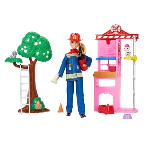 Limited-time offer: Barbie Careers Firefighter Doll & Playset with Fire Station & Tree, 2 Pets, Color-Change & 10+ Accessories Including Fire Extinguisher Squirt Toy, HRG55 from 19.99 £ to 9.46 £ (save 53%)