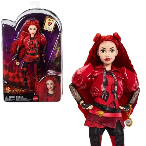 ​Mattel Disney Descendants 4: L’Ascesa di Red - Red, la figlia della Regina di Cuori,bambola con abiti, orologio da taschino e accessori ispirati al film, giocattolo per bambini, 4+ anni, HWT93