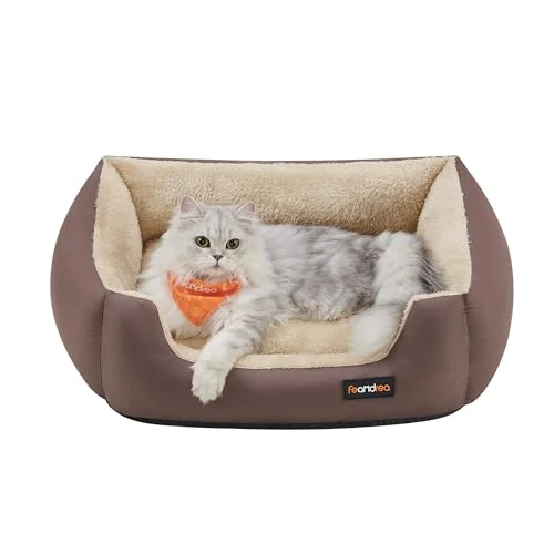 Oferta limitada: Feandrea Cama para Perros, Sofá Cama para Mascotas, Alfombra Extraíble y Reversible, Bordes Elevados, Base Antideslizante, Talla S, 60 x 50 x 20 cm, Marrón Café y Beige Arena PGW001Z de 27.99 € a 27.99 € (ahorro 0.0%)