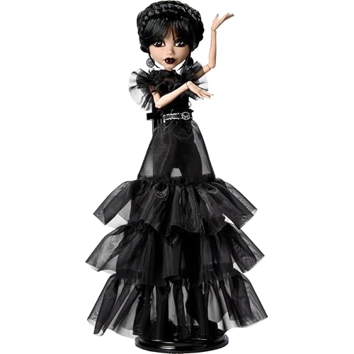 Monster High Miércoles Muñeca, muñeca Coleccionable de Miércoles en el Rave'N con un Vestido gótico Negro Inspirado en la Escena del Baile, Accesorios peana para la muñeca, HXJ03