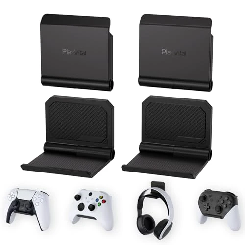 Offre limitee: playvital Support pour ps5 Manette/Console/Casque Mural,Porte pour ps4 Controller Stand Holder pour Nintendo Switch Pro pour Xbox Wireless Headset,Fold Socle Base 4 PCS-Noir de 18.99 EUR a 17.09 EUR (economie 10%)