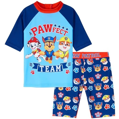 Offerta a tempo: Paw Patrol Costume Piscina Bambino, 2 Pezzo Maglietta Piscina e Pantaloncini Set (Blu/Rosso, 4-5 Anni) - 0.00% da 14.36 € a 14.36 €