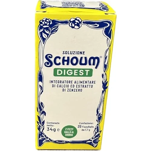 Soluzione Schoum Digest 20 FizzyBalls - Integratore Alimentare di Calcio ed Estratto di Zenzero - Funzione Digestiva e Antinausea