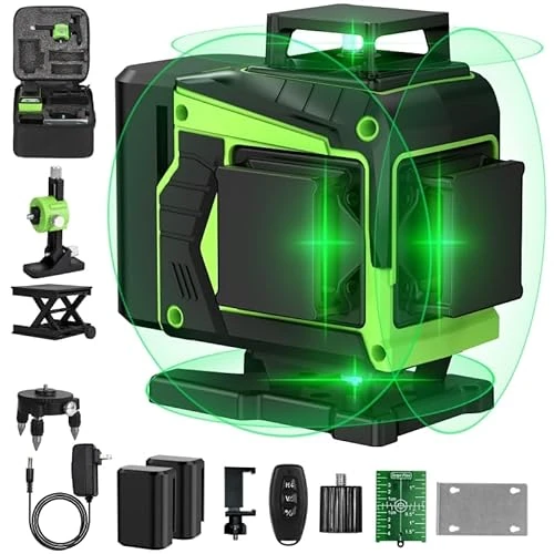 Limited offer: 16 Line Laser Level 360 Self Leveling,Professional 4x360°Green Cross Line laser Level Tool for Construction and Picture Hanging,lazer leveler tool with 2 Batteries,Magnetic Bracket & Remote Control from 69.99 EUR to 58.99 EUR (save 16%)