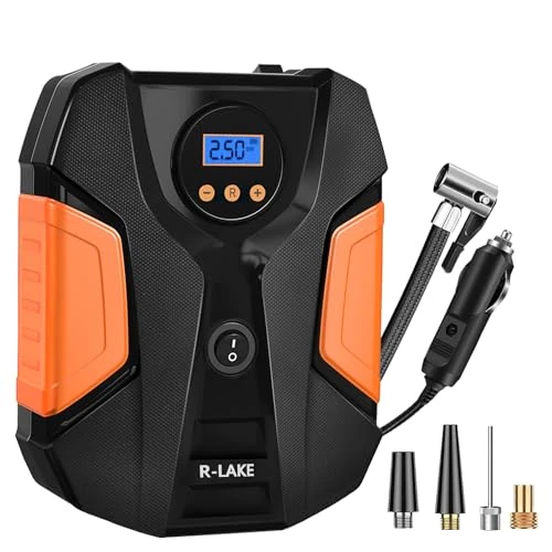 R-LAKE Car Air Pump, 12V Mobile Compressor, 50 PSI, Corded Electric, Yellow, for Car, Bicycle, Motorcycle, Ball, Air Cushion etc.