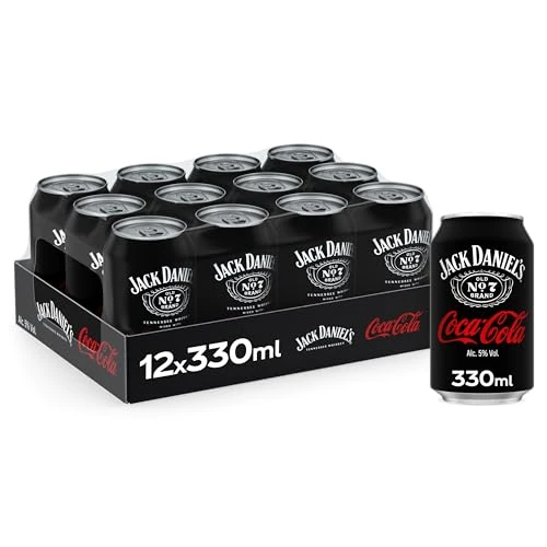 Coca-Cola y Jack Daniel's, Combinado Clásico y Refrescante, Bebida Preparada con 5% de Alcohol- Pack de 12 Latas de 250 ml