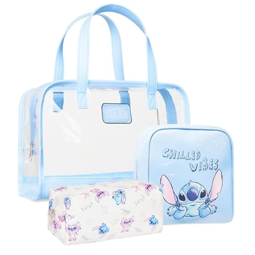 Offerta a tempo: Disney Stitch Beauty Case da Viaggio Set Pochette Makeup Bag Borsa da Toilette con Bottiglie da Viaggio Ricaricabili Donna Ragazza (Blu Stitch 3 Pz) - 28% da 28.99 € a 20.99 €
