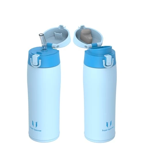 Offerta a tempo: Super Sparrow Borraccia Termica, Acciaio Inox Bottiglia Termica - 500ml - Senza BPA Termos, Borracce Termiche Bambini - Include 2 Coperchi con Cannuccia e Coperchio Sportivo - 5% da 17.95 € a 17.05 €