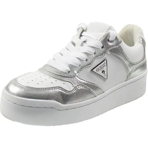 Guess Damen Miram Sneaker, Weiß/Silber Multi 142, 38.5 EU