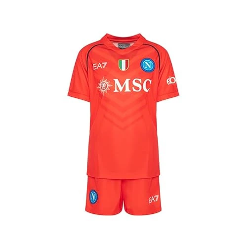 SSC NAPOLI Junior Away Goalkeeper Race Set, EA7, Official Product, Orange, Tricolour Shield, Child Uniform, 4 Years