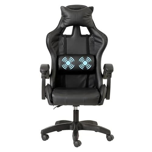Offerta a tempo: Baroni Home Sedia da Gaming Ergonomica con Massaggiatore Lombare, Sedia da Ufficio con Schienale Reclinabile con Cuscini Regolabili Poggiatesta e Supporto Schiena (Nero) - 21% da 73.99 € a 58.65 €