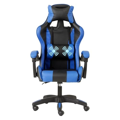 Offerta a tempo: Baroni Home Sedia da Gaming Ergonomica con Massaggiatore Lombare, Sedia da Ufficio con Schienale Reclinabile con Cuscini Regolabili Poggiatesta e Supporto Schiena, Blu - 12% da 73.99 € a 64.99 €
