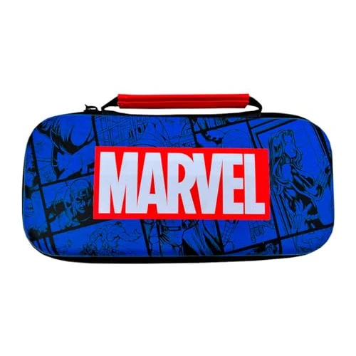 WONDEE Marvel Avengers Comic Style Case for Nintendo Switch, OLED and Lite, Hard Shell, 10 Games Storage, Official Merchandise, Azul