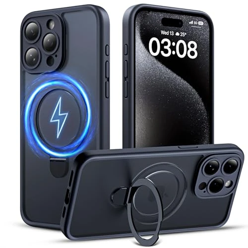 Offerta a tempo: TOCOL Cover Magnetica per iPhone 15 Pro 6,1 Pollic, Compatibile con MagSafe, Protezione Fotocamera Integrata, Custodia Antiurto Traslucida Opaca, Nero Support - 53.87% da 24.69 € a 11.39 €