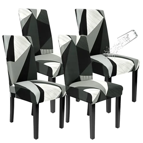SOMYTING Chair covers for dining chairs 4 Waterproof Dining Room Chair Covers, Stretch Chair Covers with Elastic Band Stretch Removable Dining Room Chair Protective Seat for Hotel Kitchen (Geometry)