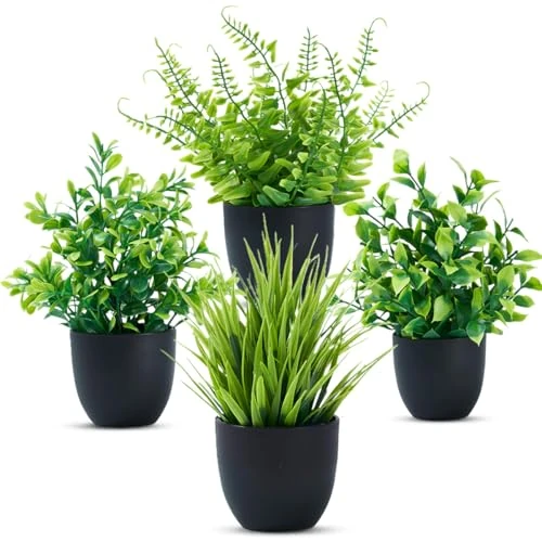 Offerta a tempo: Laelfe Set di 4 Piante Artificiali in Vaso Piccole | Mini Piante Finte da Interno, Arredamento Decorativo per Casa, Ufficio, Camera da Letto, Soggiorno, Bagno - 41% da 16.99 € a 9.99 €