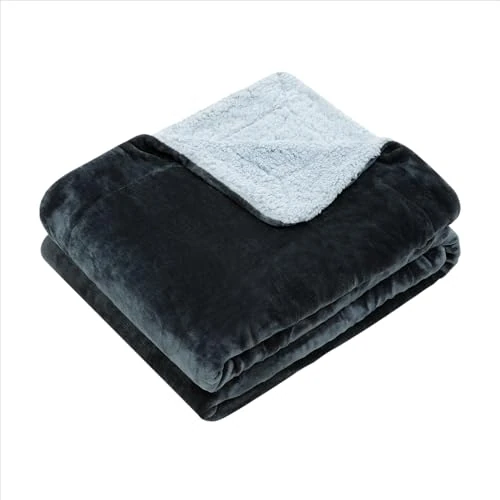 Paco Home Coperta Soffice Divano Sherpa Plaid Divano Coperta Decorativa Coperta Soggiorno Reversibile Scandi, Colore:Antracite 1, Dimensione:200x240cm