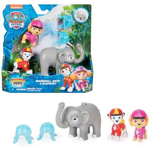 PAW Patrol Jungle Pups, Set personaggi di Marshall, Skye ed elefante, personaggi con lanciamissili, giocattoli per bambini e bambine da 3 anni in su