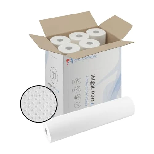 Offerta a tempo: IMBALLAGGI 2000 - Rotolo Carta Lettino Massaggio, 12 Pezzi 60 cm x 55M in 100% Cellulosa, 2x6 Rotoli Carta Lettino Estetista Assorbenti - Lenzuolini Medici per Terapie, Lenzuolino Igienico Monouso - 0.00% da 53.81 € a 53.81 €