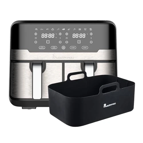 Offerta a tempo: MasterPRO Rocket Duo 900 - Friggitrice senza olio doppio - Colore nero - Capacità 9 L e 2400 W - Display LED Touch e cestello antiaderente + vassoio da forno rettangolare silicone 12.7 x 19.5 x 7+2 cm - 0.00% da 159.90 € a 159.90 €