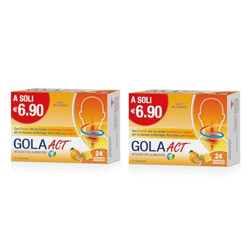 Offerta a tempo: Gola Act Miele e Arancia, Integratore alimentare con Erisimo e Vitamina C, 1 Confezione Bipack da 48 Compresse - 0% da 5.52 € a 5.52 €
