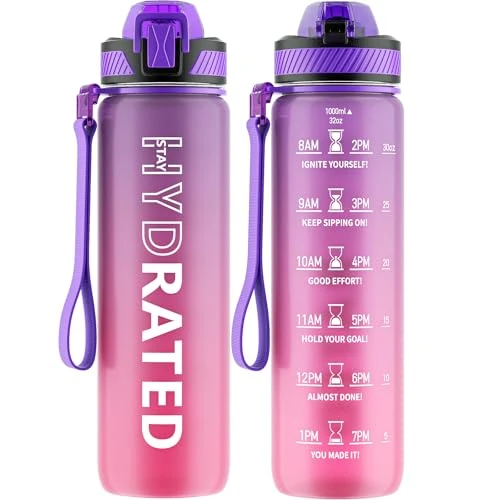 QLUR Waterfles, 1 liter/750ML sport drinkfles met rietje en tijdsaanduiding, BPA-vrij Tritan lekvrije drinkfles, sportfles voor fitness, school, yoga, buiten