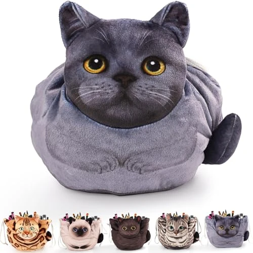 Tijdelijke aanbieding: Make-uptas met koordsluiting, katten-make-uptas, cadeau voor kattenliefhebbers, vlakliggende make-uptas voor dames en meisjes, reis-make-uptas, Blauwe kat van 17.99 EUR naar 17.99 EUR (korting 0%)