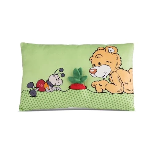 NICI cuscino di peluche orso Milo con ravanello 2-D - Soffice cuscino di peluche con orsetto per bambine, bambini e neonati, Cuscino rettangolare di peluche, 43 x 25cm - 49449