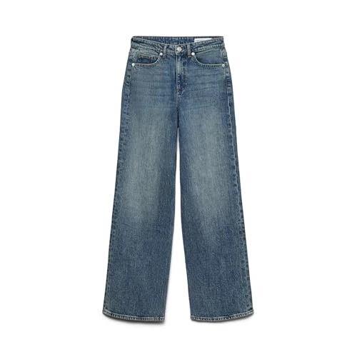 Offerta a tempo: VERO MODA Jeans Larghi da Donna, Denim Blu Medio. Dettagli: Stampato, 28W x 30L - 0.00% da 19.65 € a 19.65 €