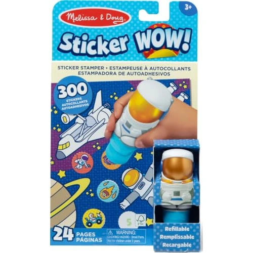Melissa & Doug Sticker Wow! 24-zijdig activiteitenblok en stickerstempel, 300 stickers, activiteit knutselspeelgoed verzamelfiguur - astronaut