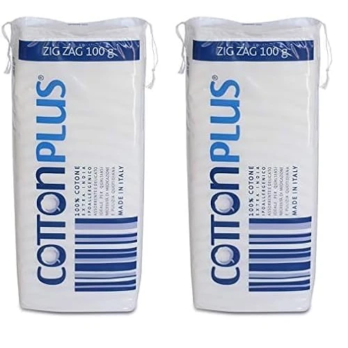 Offerta a tempo: Cotton Plus ZIG ZAG 100 g - LINEA MEDICALE | 100% PURO COTONE IDROFILO CARDATO PER USO MEDICALE | Morbido e assorbente. (Confezione da 2) - 48% da 3.78 € a 1.98 €