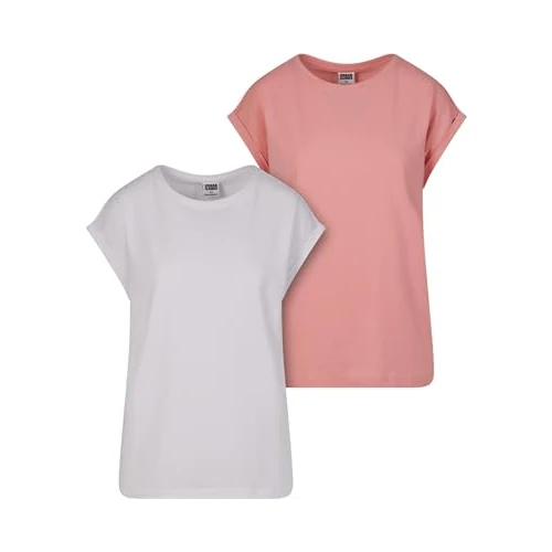 Offerta a tempo: Urban Classics Ladies Extended Shoulder Tee - Maglietta da Donna, Confezione da 2, Colore: Nero, Rosa Limona+Bianco, XS - 25% da 19.90 € a 14.99 €