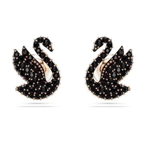 Oferta limitada: Swarovski Pendientes de botón Swan, Perla de cristal, Cisne, Negros, Baño tono oro rosa de 129.00 EUR a 80.16 EUR (ahorro 38%)