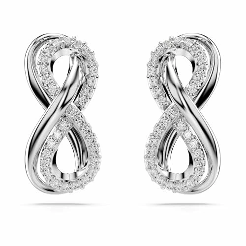 Swarovski Hyperbola stud earrings, Infinity, White, Rhodium plated