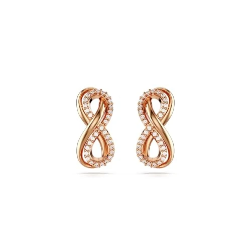 Swarovski Hyperbola stud earrings, Infinity, White, Rose gold-tone plated