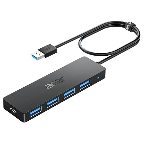 Limitiertes Angebot: acer USB 3.0 Hub mit USB-C-Stromversorgung, Ultra Slim Typ-A Verteiler 4 Ports Multiport Adapter für PC, Laptop, Tastatur, Maus, HDD, MacBook Pro/Air, iMac, Surface Pro, macOS Windows Linux usw.-60cm von 12.99 EUR auf 7.98 EUR (Spare 39%)